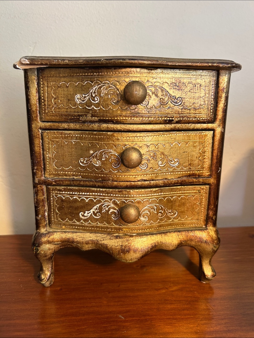 Italian Florentine Chest of Drawers - Jewelry Box - Cream and Gold - Italy
